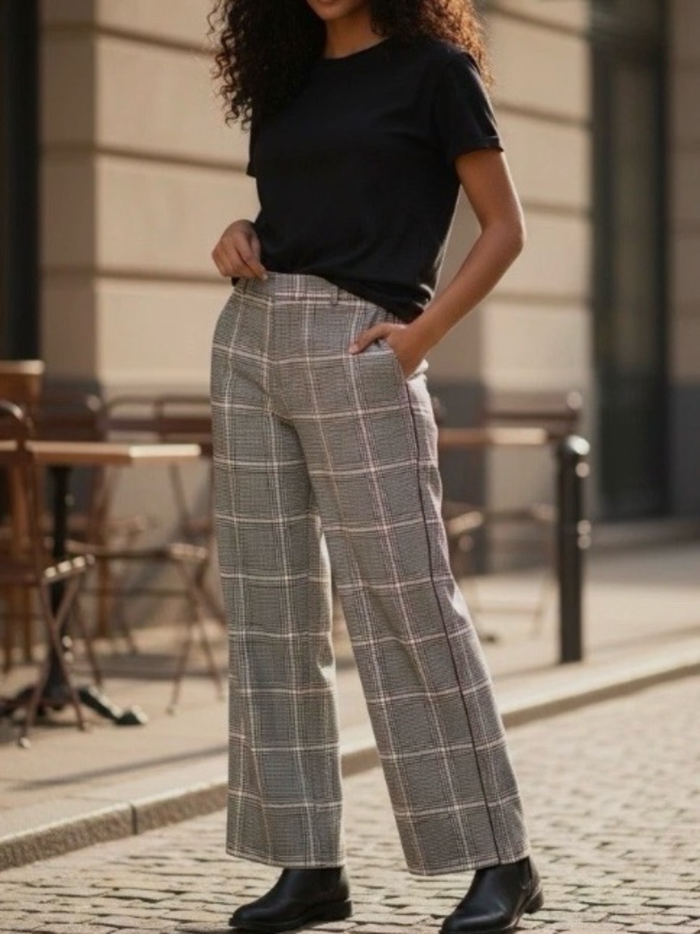 Abercrombie & Fitch Simone Plaid/houndstooth Wide-Leg Trousers